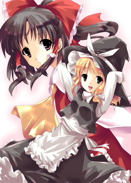 hakurei reimu and kirisame marisa (touhou) drawn by takatsuki_tsukasa