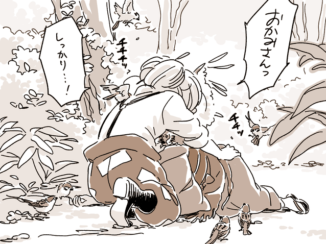 fujiwara no mokou, mystia lorelei, and okamisty (touhou and 1 more) drawn by mitsumoto_jouji