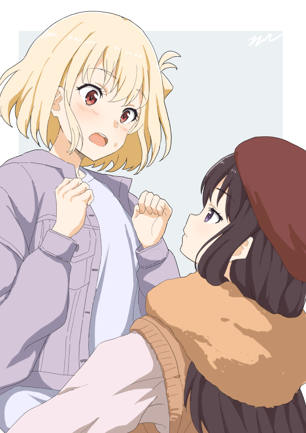 nishikigi chisato and inoue takina (lycoris recoil) drawn by aayh