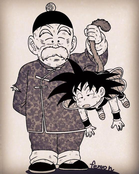 son goku and grandpa gohan (dragon ball and 1 more) drawn by fenyon