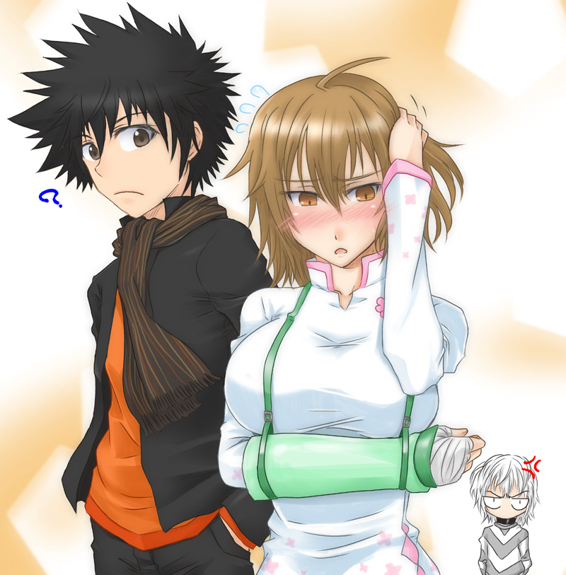 kamijou touma, accelerator, and misaka worst (toaru majutsu no index and 1 more) drawn by kurogane_(blackxsilver)