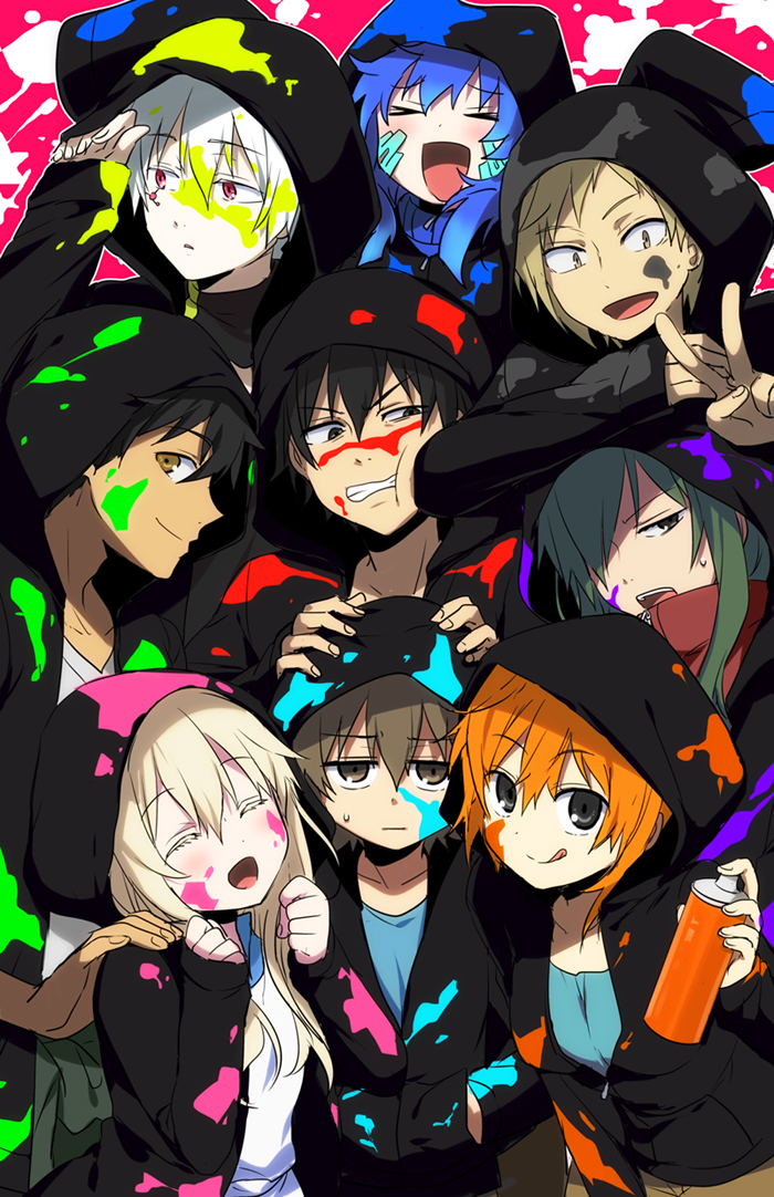kozakura marry, kisaragi shintarou, kido tsubomi, ene, kano shuuya, and 4 more (kagerou project) drawn by kl_(dgzonbi)