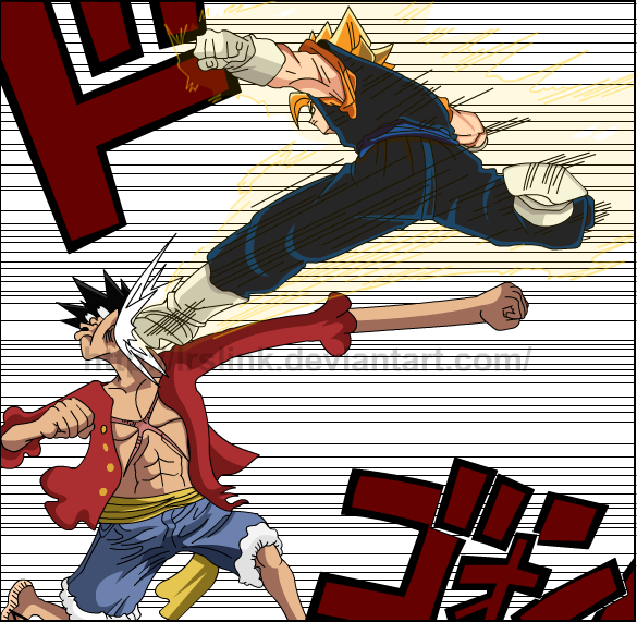 monkey d. luffy and vegetto (one piece and 2 more) drawn by lrslink