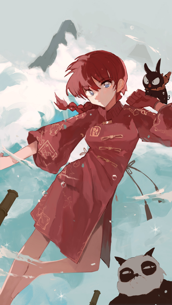 ranma-chan, p-chan, and saotome genma (ranma 1/2) drawn by qtonagi