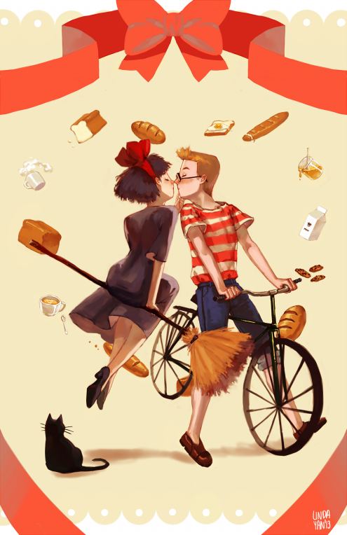 kiki, jiji, and tombo (majo no takkyuubin) drawn by linda_yan