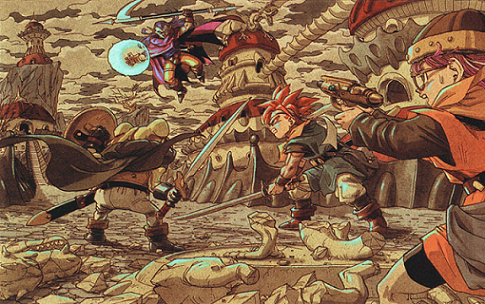 lucca ashtear, crono, frog, and magus (chrono trigger) drawn by toriyama_akira