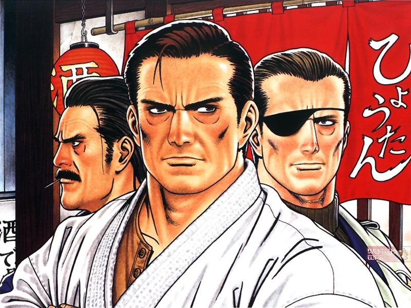 heidern, takuma sakazaki, and toudou ryuuhaku (the king of fighters and 2 more) drawn by mori_toshiaki