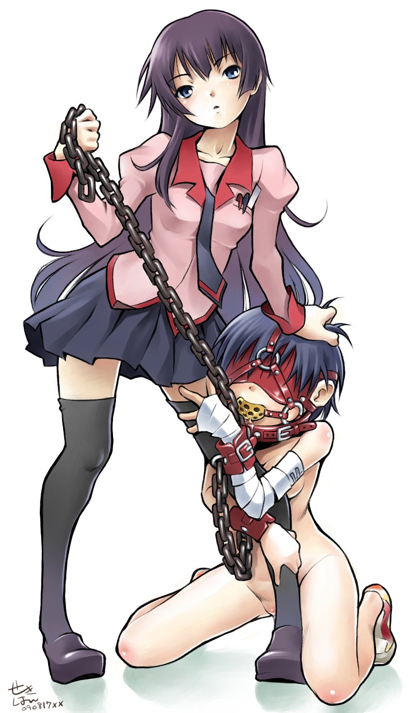 senjougahara hitagi and kanbaru suruga (monogatari and 1 more) drawn by sekihan