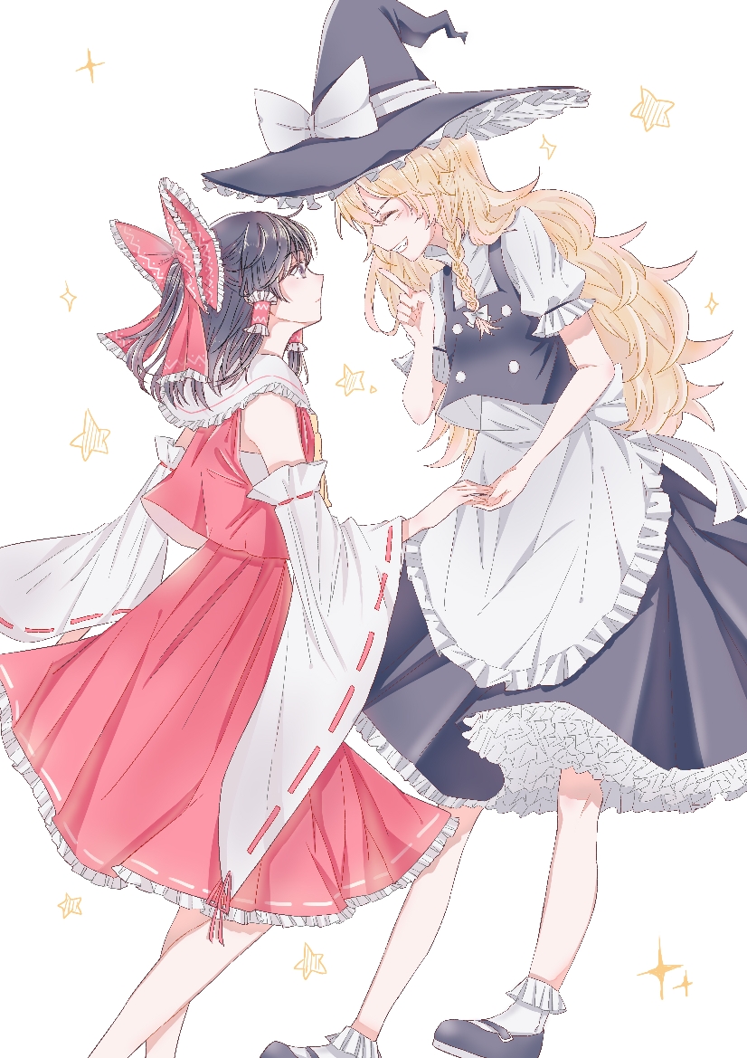 hakurei reimu and kirisame marisa (touhou) drawn by hitte5416
