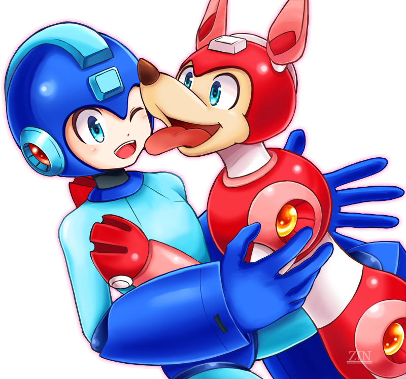 mega man and rush (mega man) drawn by zin_(hamizu)