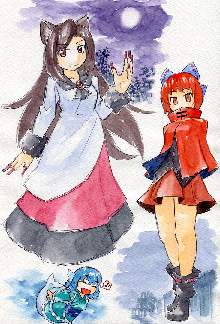 imaizumi kagerou, sekibanki, and wakasagihime (touhou) drawn by kawachi_koorogi