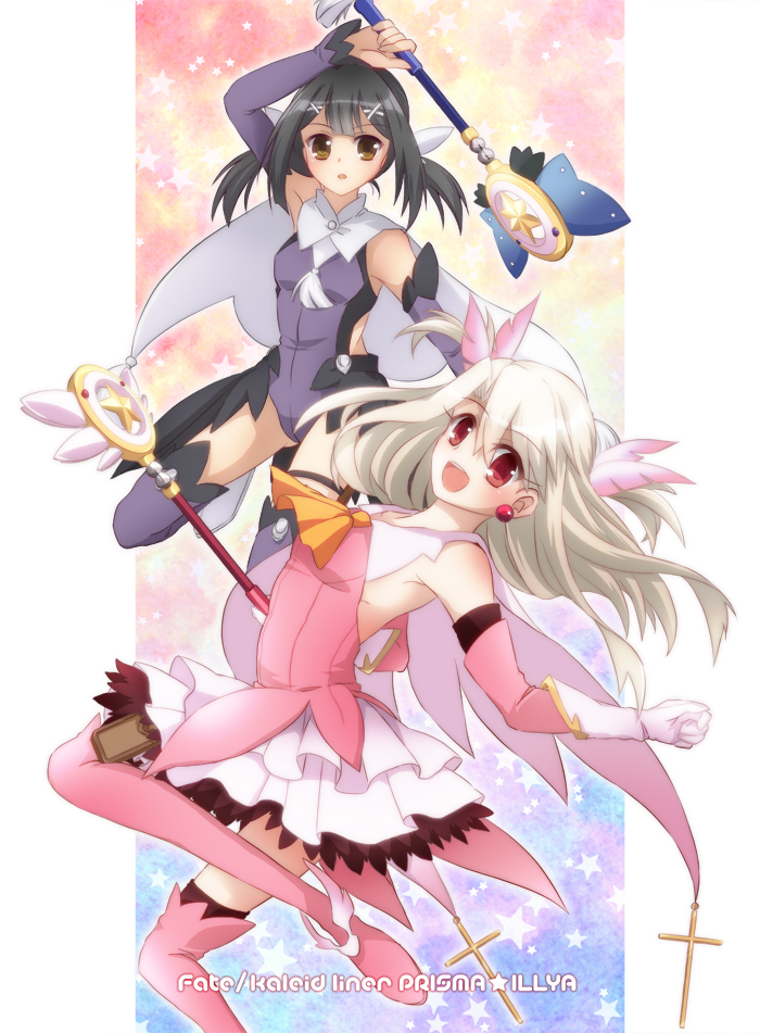 illyasviel von einzbern, miyu edelfelt, prisma illya, magical ruby, and magical sapphire (fate and 1 more) drawn by boru-boru