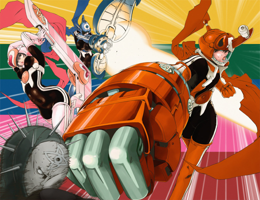 shinkai nagisa, nangoku tsumomo, japapink, akabane taiyo, japablue, and 1 more (chou-mukiryoku sentai japafive) drawn by sato_masaki_(masayakofu)