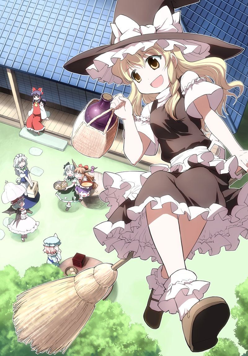 hakurei reimu, kirisame marisa, remilia scarlet, izayoi sakuya, konpaku youmu, and 2 more (touhou) drawn by takahata_yuki