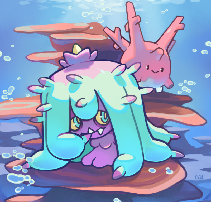corsola and mareanie (pokemon) drawn by pinkgermy