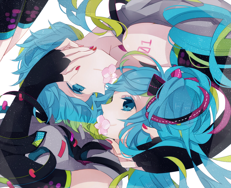 hatsune miku and hatsune mikuo (vocaloid) drawn by chidori_(@rom)