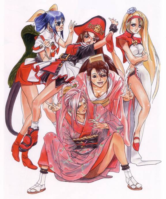dizzy, may, baiken, millia rage, and kuradoberi jam (guilty gear) drawn by ishiwatari_daisuke