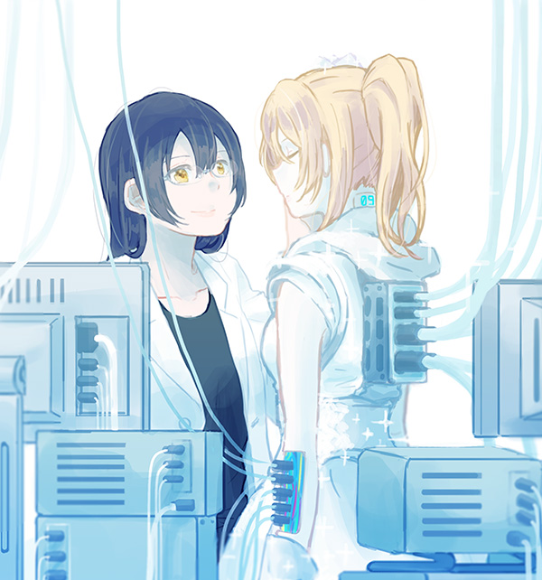 sonoda umi and ayase eli (love live! and 1 more) drawn by shin9tani