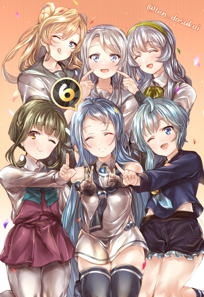 samidare, abukuma, takanami, yamagumo, sagiri, and 1 more (kantai collection) drawn by juurouta