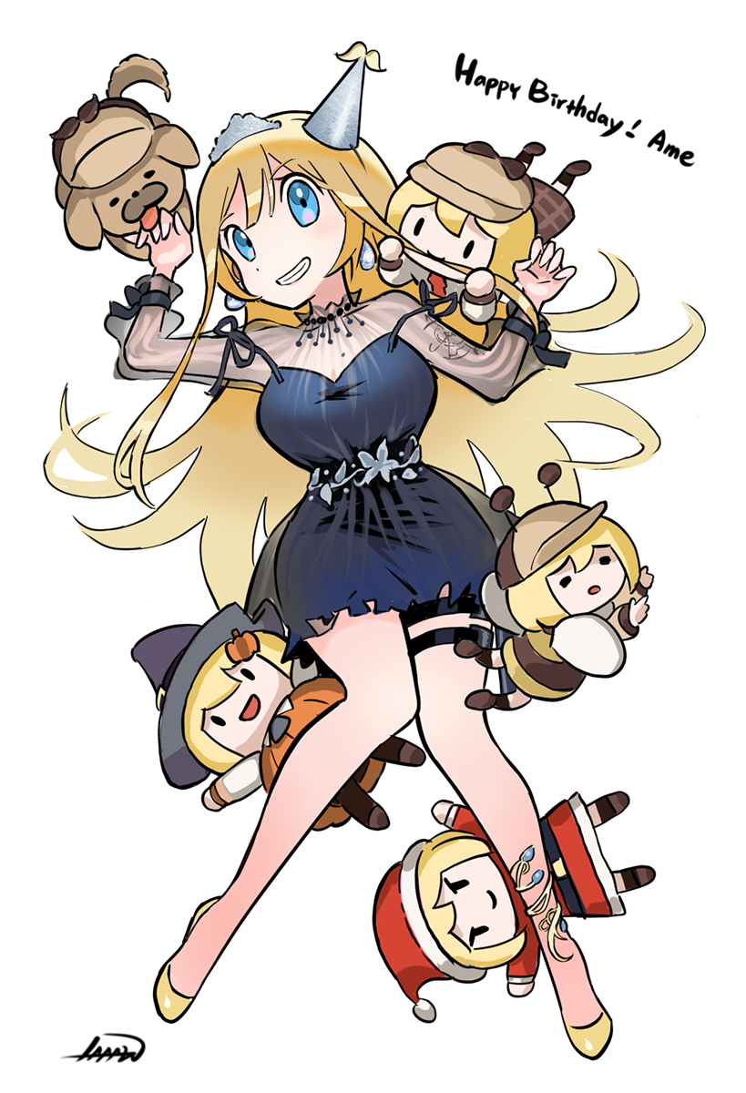 watson amelia, bubba, and smol ame (hololive and 1 more) drawn by laaaw444