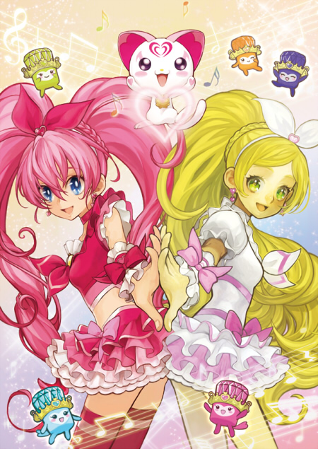 houjou hibiki, minamino kanade, cure melody, cure rhythm, hummy, and 5 more (precure and 1 more) drawn by michi_ta_(masquerade)