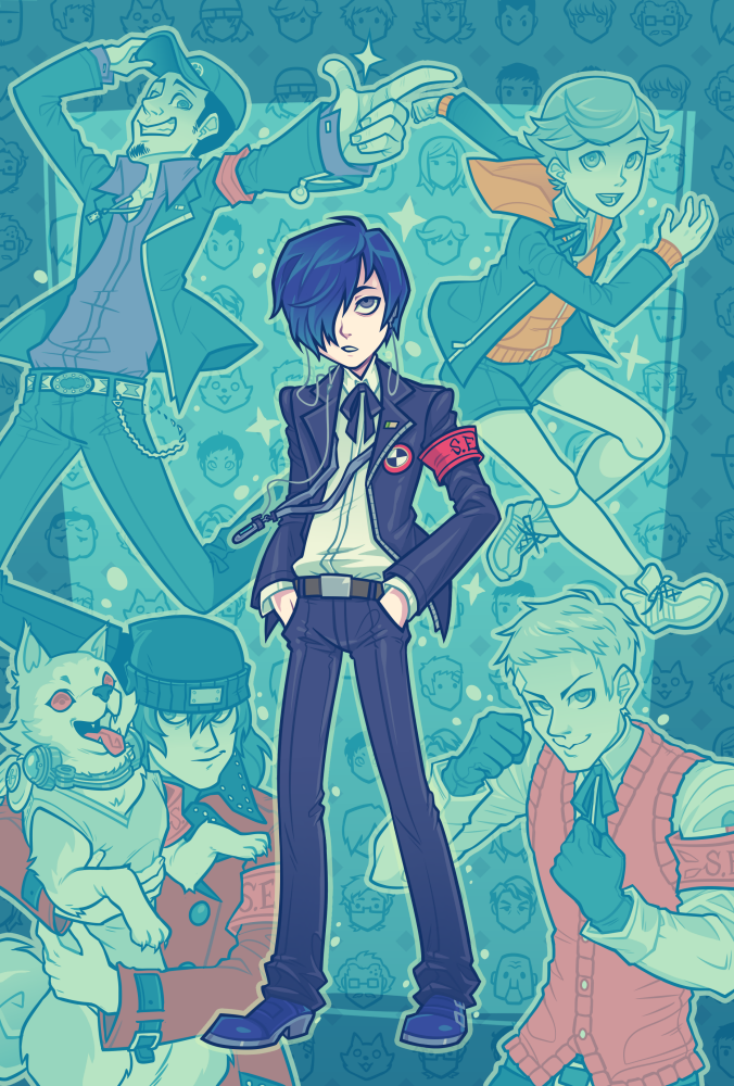 yuuki makoto, sanada akihiko, aragaki shinjirou, iori junpei, amada ken, and 1 more (persona and 1 more) drawn by zoe_stanley