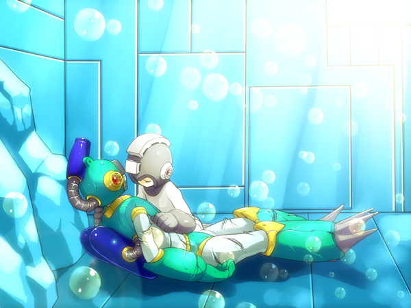 mega man and bubble man (mega man and 1 more) drawn by zakki