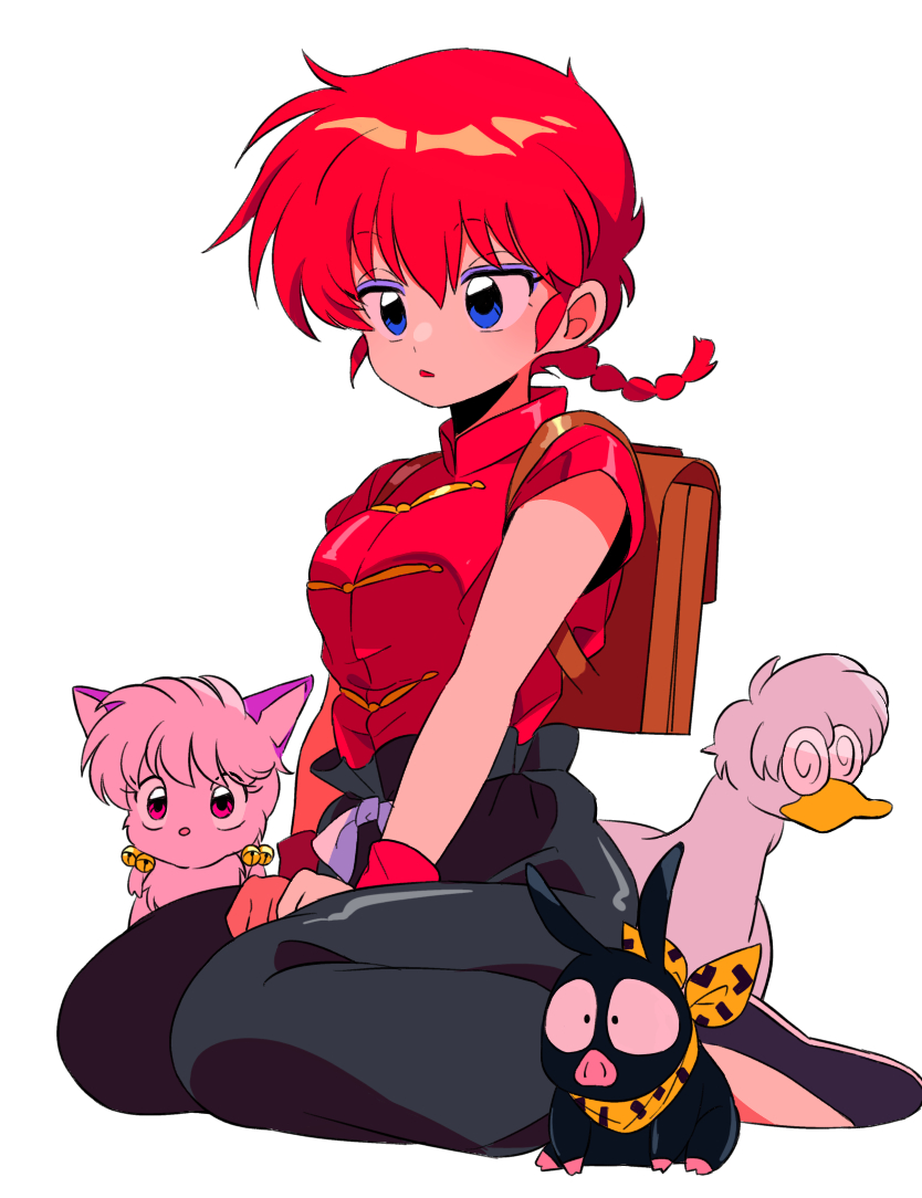 ranma-chan, p-chan, shampoo, and mousse (ranma 1/2) drawn by sanamaru_(sana79261827)