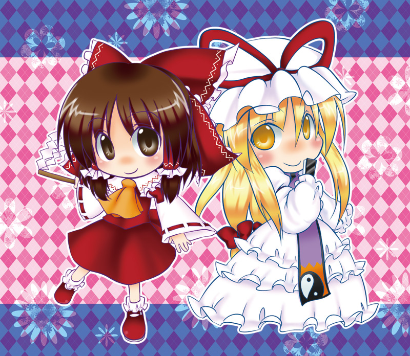 hakurei reimu and yakumo yukari (touhou) drawn by tachibanajin