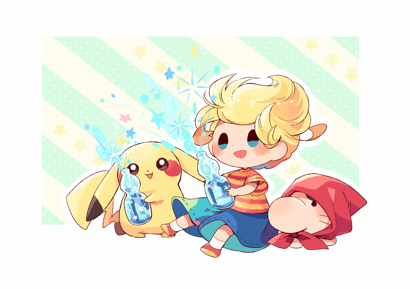 pikachu, lucas, and doseisan (pokemon and 3 more) drawn by hitofutarai