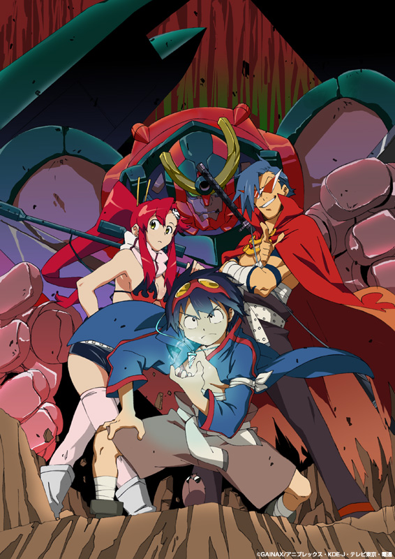yoko littner, simon, kamina, boota, and gurren-lagann (tengen toppa gurren lagann) drawn by watanabe_keisuke