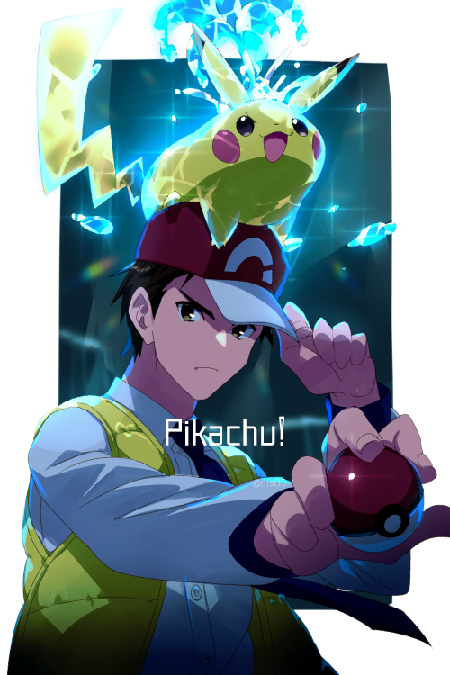pikachu and red (pokemon and 2 more) drawn by echo_(circa)