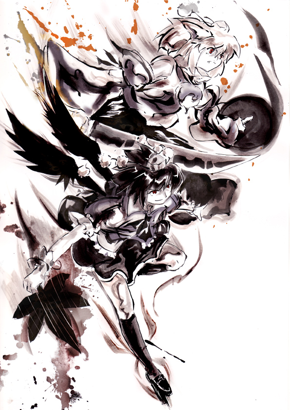 shameimaru aya and inubashiri momiji (touhou) drawn by sakana_(ryuusui-tei)