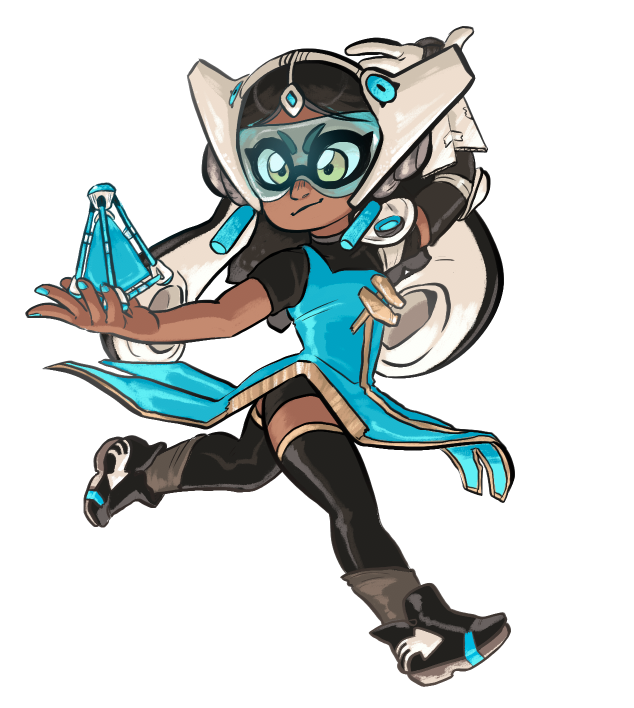 inkling player character and symmetra (splatoon and 3 more) drawn by funkgamut
