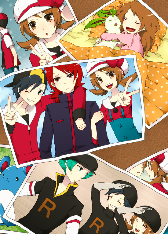 red, ethan, lyra, silver, leafeon, and 2 more (pokemon and 2 more) drawn by monaco_(rmn02)