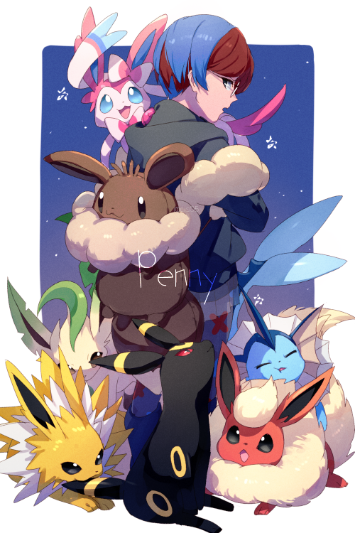 sylveon, umbreon, vaporeon, leafeon, flareon, and 2 more (pokemon and 1 more) drawn by echo_(circa)