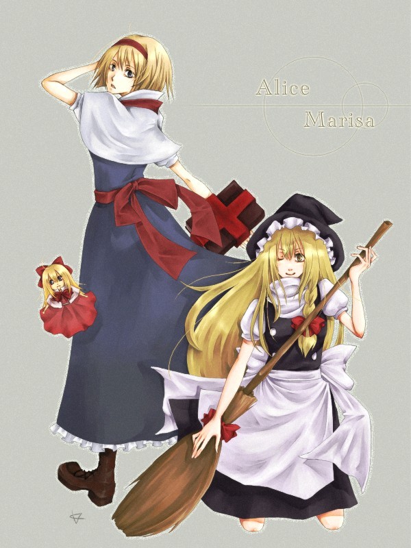 kirisame marisa, alice margatroid, and shanghai doll (touhou) drawn by kon-9