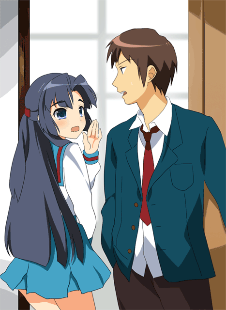 kyon and asakura ryoko (suzumiya haruhi no yuuutsu) drawn by jimeko