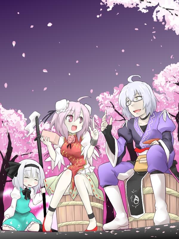 konpaku youmu, morichika rinnosuke, and ibaraki kasen (touhou) drawn by futa_(nabezoko)