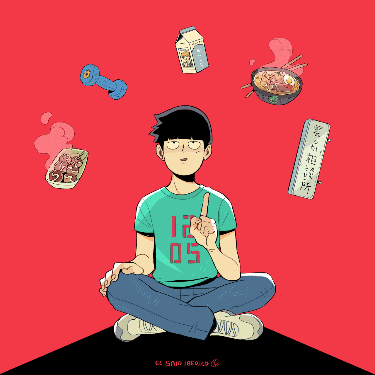 kageyama shigeo, reigen arataka, and ekubo (mob psycho 100) drawn by gatoiberico