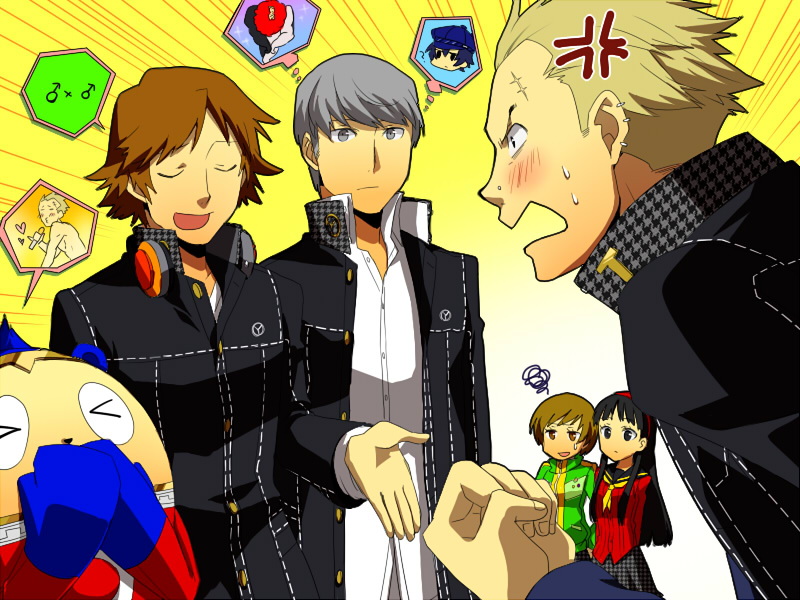 narukami yu, shirogane naoto, satonaka chie, amagi yukiko, hanamura yousuke, and 3 more (persona and 1 more) drawn by fujino_miyabi