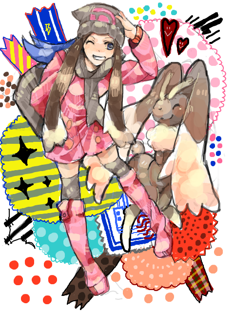 dawn and lopunny (pokemon and 2 more) drawn by houjicha_(hiro)