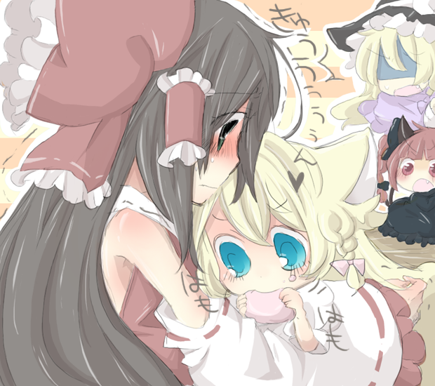 hakurei reimu, kirisame marisa, and kaenbyou rin (touhou) drawn by pecoe