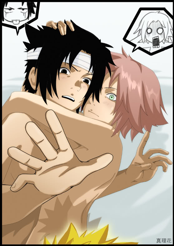 haruno sakura, uzumaki naruto, and uchiha sasuke (naruto) drawn by sawao