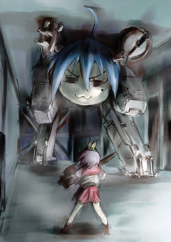 izumi konata, hiiragi tsukasa, and metal gear rex (lucky star and 2 more) drawn by ikuyoan