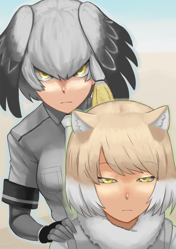 shoebill and tibetan fox (kemono friends) drawn by sengoku_esuji