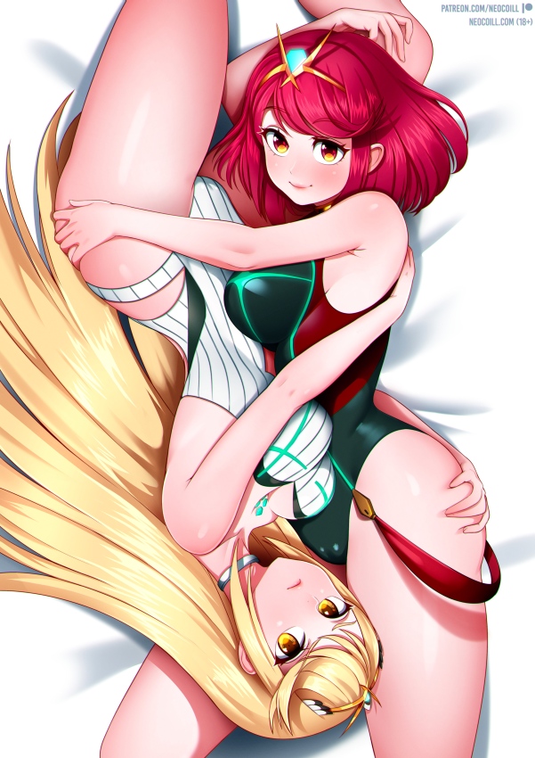 pyra and mythra (xenoblade chronicles and 1 more) drawn by neocoill