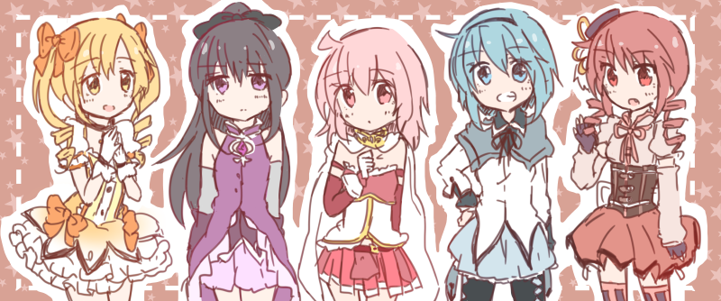 akemi homura, kaname madoka, miki sayaka, sakura kyoko, and tomoe mami (mahou shoujo madoka magica) drawn by cherry_rosso