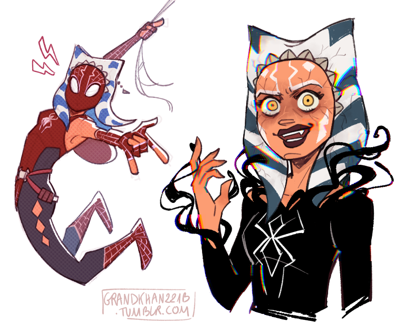 spider-man, venom, and ahsoka tano (marvel and 4 more) drawn by grandkhan221b