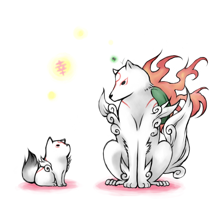amaterasu, issun, and chibiterasu (ookami and 1 more) drawn by fuji_shoku